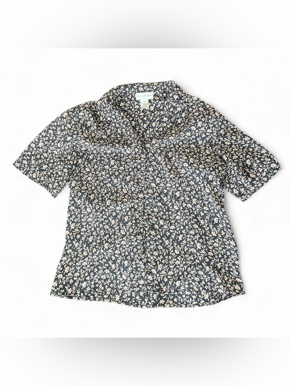VTG Rena Rowan for Saville Black Floral Button Down Blouse